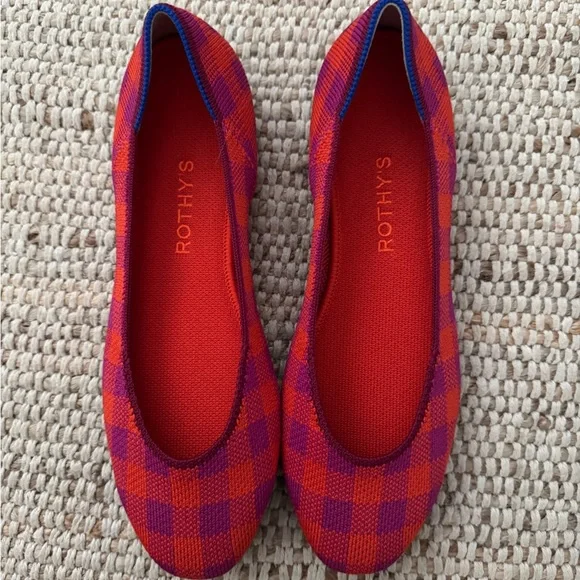Rothy’s Loafer Cherry Gingham Women’s Ballet Flat Shoes Magenta Pink Barbie - Picture 3 of 5